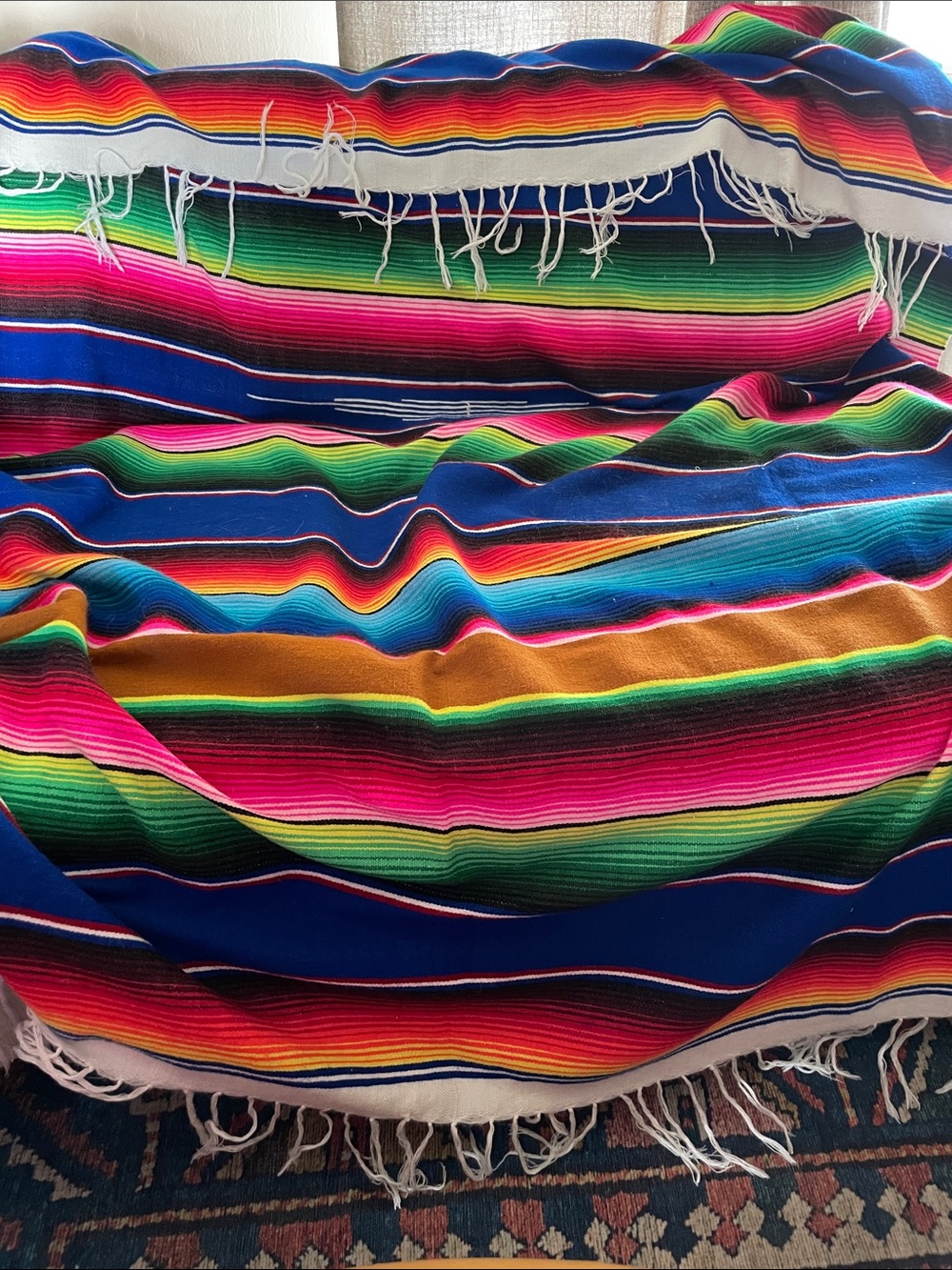 Vibrant Multicolor Striped Mexican-Style Throw Blanket